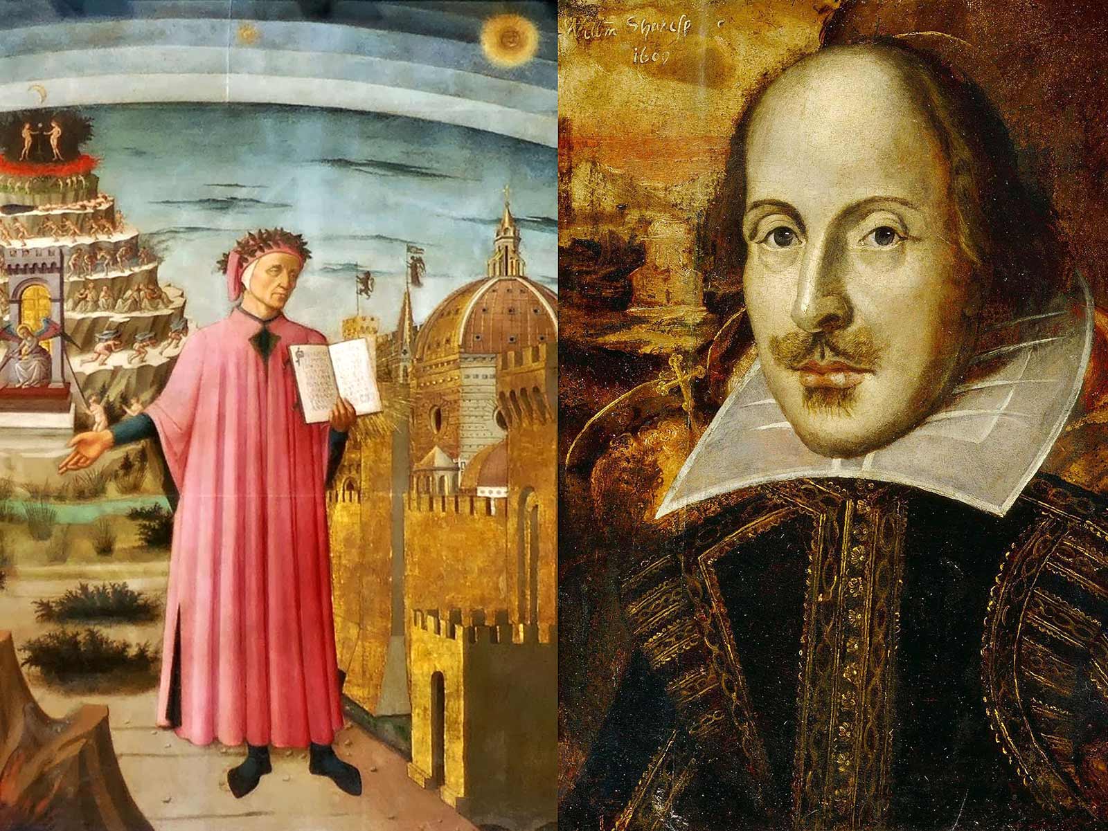 Under renässansen blomstrade litteraturen. Här Dante Alighieri (1265-1321) och William Shakespeare (1564-1616).